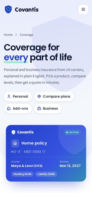 Covantis on mobile
